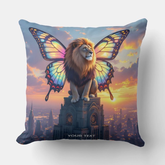 Fantasy Cute Lion Butterfly Wings Throw Pillow (Front)