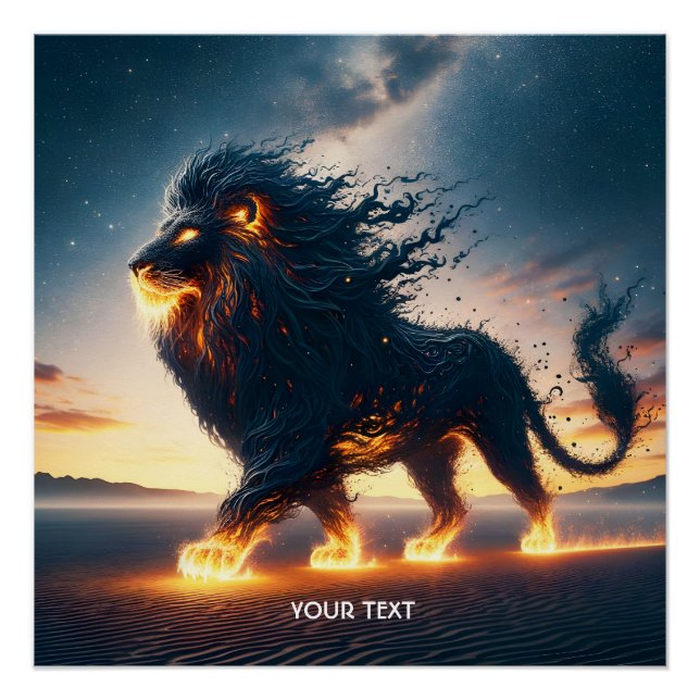 Fantasy Cute Lion Desert Fire Poster (Front)