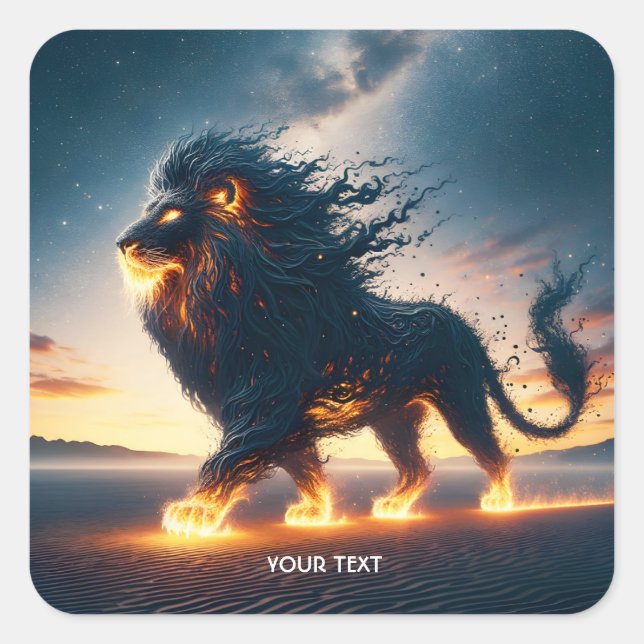 Fantasy Cute Lion Desert Fire Square Sticker (Front)