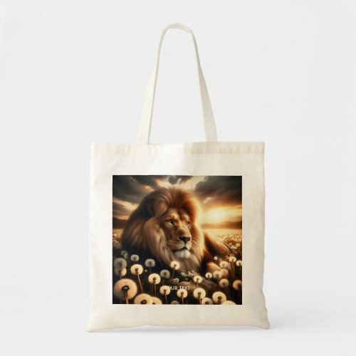 Fantasy Cute Lion Flowers Sunset Tote Bag