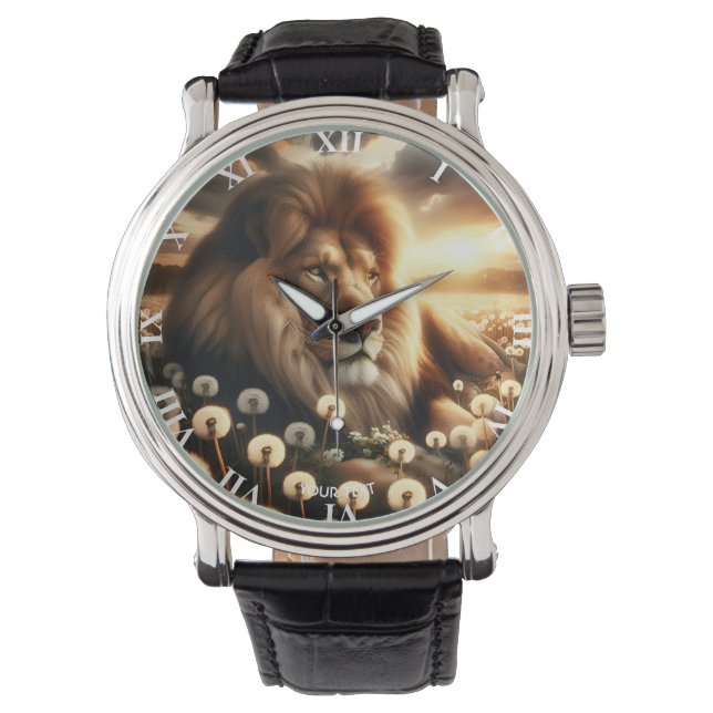 Fantasy Cute Lion Flowers Sunset Watch (Front)