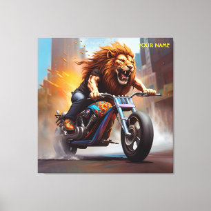 Fantasy Cute Lion Riding Bike Canvas Print