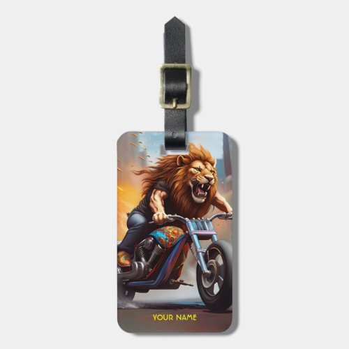 Fantasy Cute Lion Riding Bike Luggage Tag