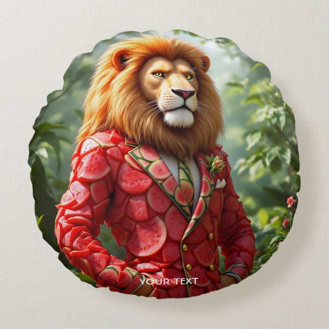 Fantasy Cute Lion Watermelon Suit Round Pillow (Front)