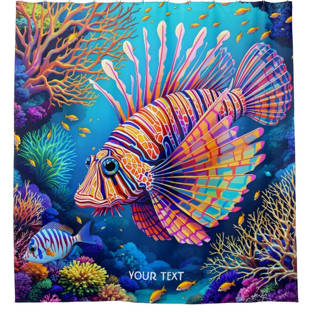 Fantasy Cute Lionfish Coral Reef Shower Curtain (Front)