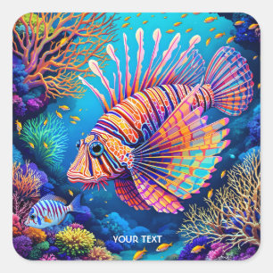 Fantasy Cute Lionfish Coral Reef Square Sticker