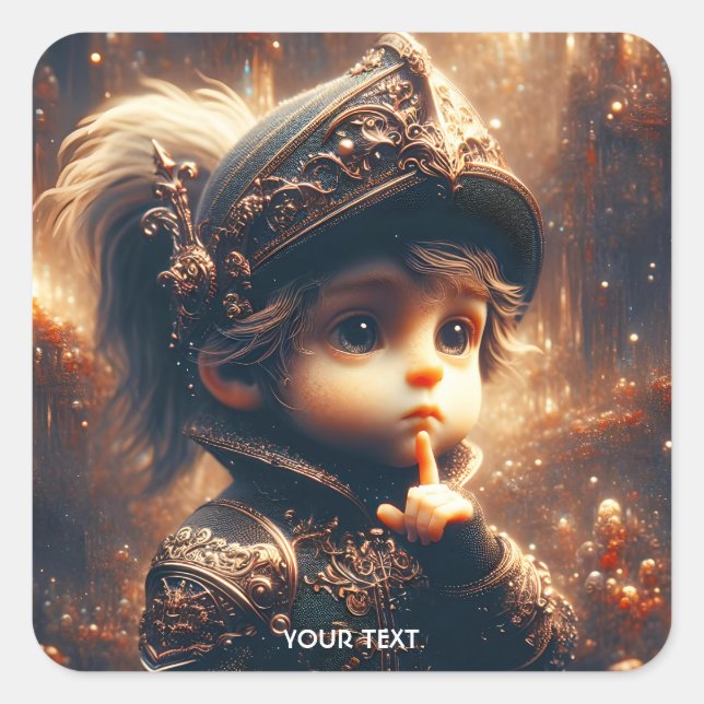 Fantasy Cute Little Quiet Knight Square Sticker (Front)