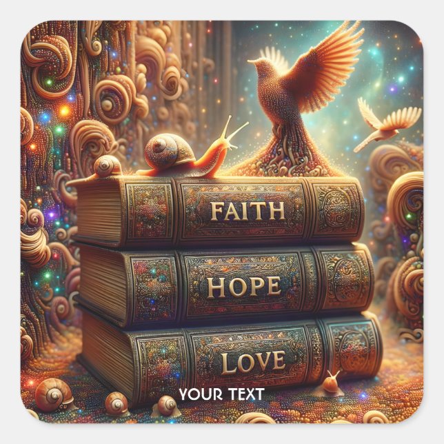 Fantasy Cute Love Faith Hope Square Sticker (Front)