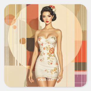 Fantasy Cute Lovely Japanese Lady Square Sticker