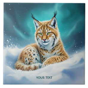 Fantasy Cute Lynx Cub Winter Ceramic Tile