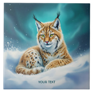 Fantasy Cute Lynx Cub Winter Ceramic Tile