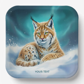 Fantasy Cute Lynx Cub Winter Paper Plates