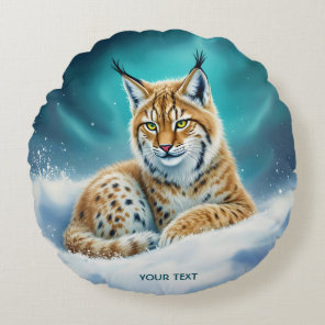 Fantasy Cute Lynx Cub Winter Round Pillow