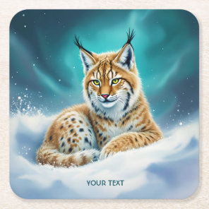 Fantasy Cute Lynx Cub Winter Square Paper Coaster