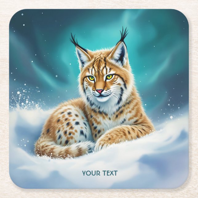 Fantasy Cute Lynx Cub Winter Square Paper Coaster (Front)