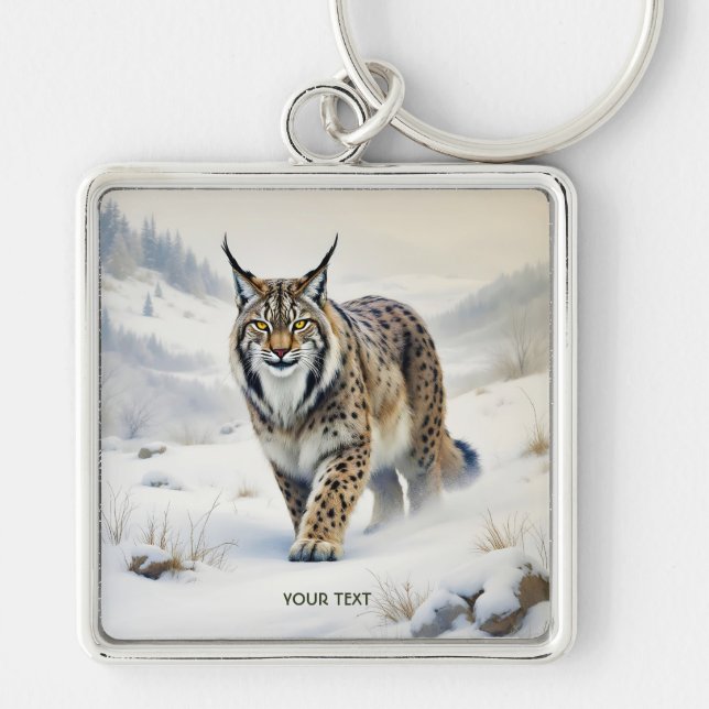Fantasy Cute Lynx Winter Snow Keychain (Front)