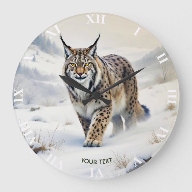 Fantasy Cute Lynx Winter Snow Large Clock (Front)