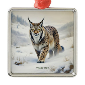 Fantasy Cute Lynx Winter Snow Metal Ornament
