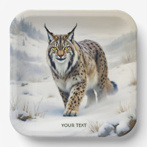 Fantasy Cute Lynx Winter Snow Paper Plates