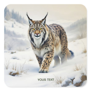 Fantasy Cute Lynx Winter Snow Square Sticker