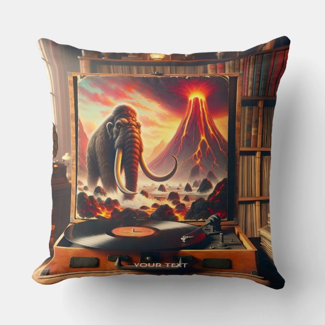 Fantasy Cute Mammoth Vinyl Player Throw Pillow (Front)