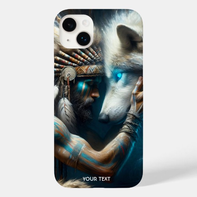 Fantasy Cute Man Hugging Wolf Case-Mate iPhone Case (Back)