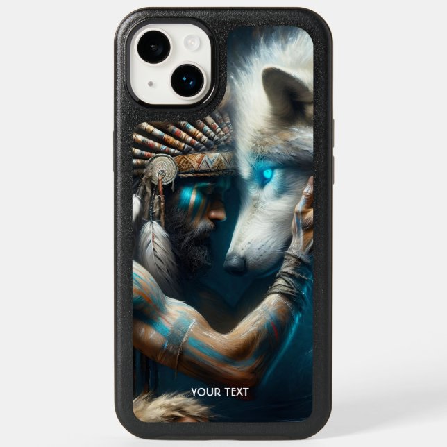 Fantasy Cute Man Hugging Wolf Otterbox iPhone Case (Back)