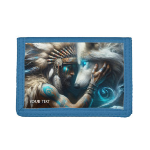 Fantasy Cute Man Hugging Wolf Tri-fold Wallet
