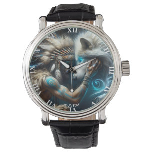 Fantasy Cute Man Hugging Wolf Watch