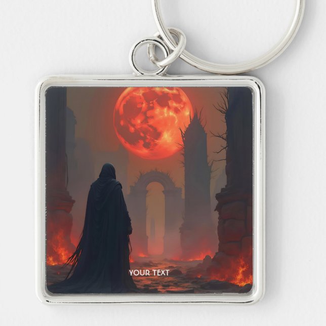 Fantasy Cute Man Moon Red Keychain (Front)