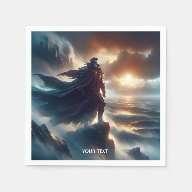 Fantasy Cute Man Night Sea Napkins (Front)