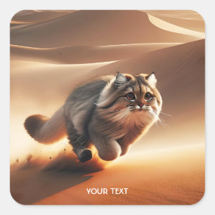 Fantasy Cute Manul Cat Running Square Sticker