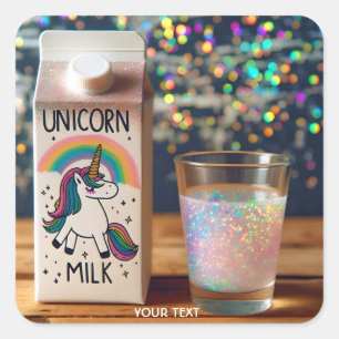 Fantasy Cute Milk Unicorn Rainbow Square Sticker