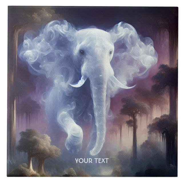 Fantasy Cute Mist Elephant Jungle Ceramic Tile (Front)