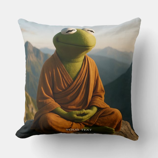 Fantasy Cute Monk Frog Mountains Throw Pillow (Front)