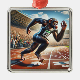 Fantasy Cute Monkey Athlete Running Metal Ornament