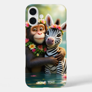 Fantasy Cute Monkey Zebra Hug  iPhone 16 Plus Case