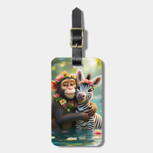 Fantasy Cute Monkey Zebra Hug Luggage Tag