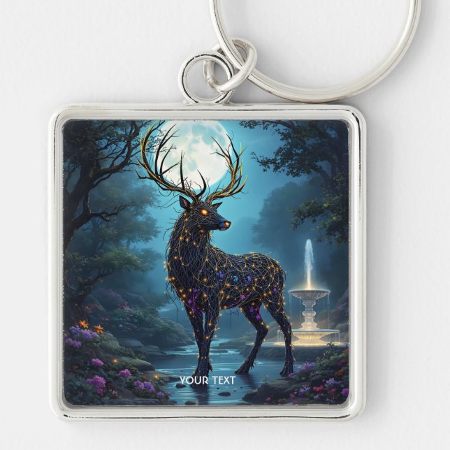 Fantasy Cute Moon Deer Night Keychain (Front)