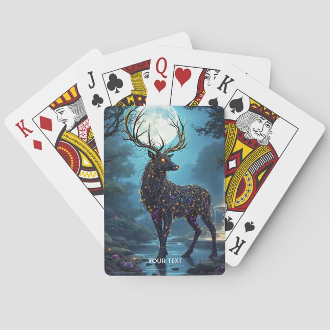 Fantasy Cute Moon Deer Night Poker Cards (Back)