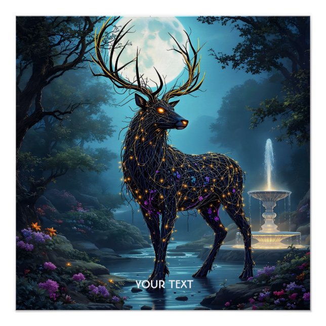 Fantasy Cute Moon Deer Night Poster (Front)