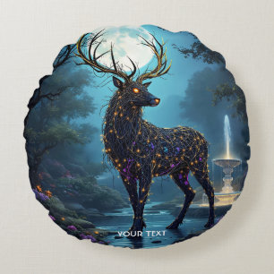 Fantasy Cute Moon Deer Night Round Pillow