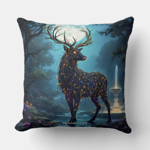 Fantasy Cute Moon Deer Night Throw Pillow