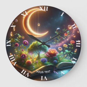Fantasy Cute  Moon Garden Book Large Clock