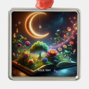 Fantasy Cute Moon Garden Book Metal Ornament