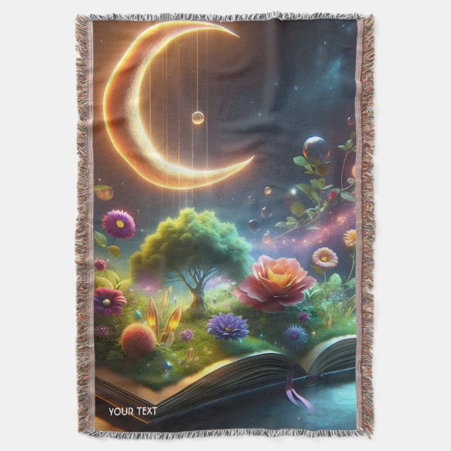 Fantasy Cute  Moon Garden Book Throw Blanket (Front Vertical)