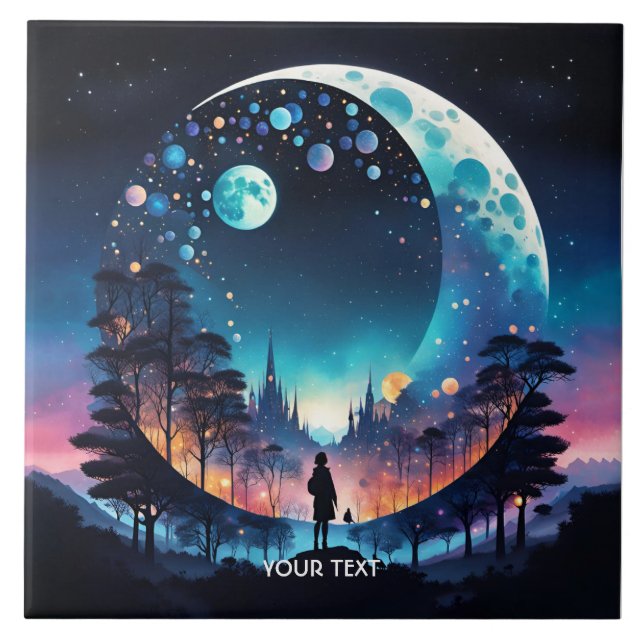 Fantasy Cute Moon Girl Stars Ceramic Tile (Front)