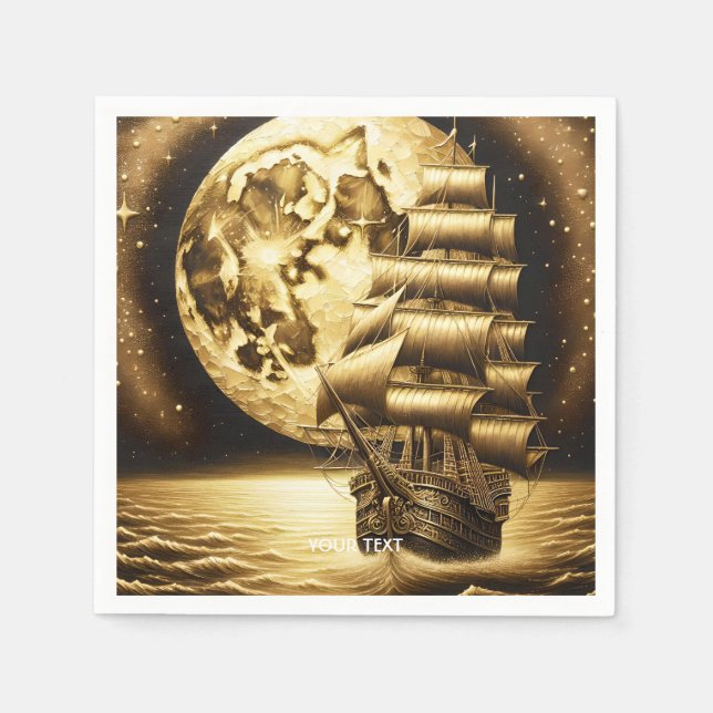 Fantasy Cute Moon Sea Ship Napkins (Front)