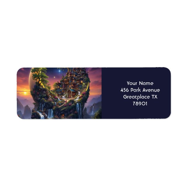Fantasy Cute Moon Waterfall Forest Label (Front)