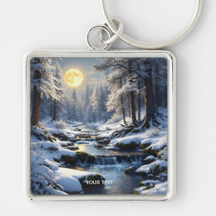 Fantasy Cute Moon Winter Forest Keychain